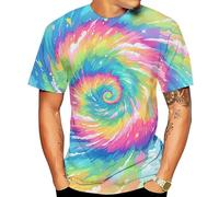 Cotton T Shirts for Men UK Tie Dye Print Crew Neck Vintage Tees Summer Casual Short Sleeve Tops Light and Breathable Gym Sports T-Shirt Classic Regular Fit T-Shirts (Blue,XXL)