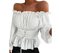 Cotton T Shirts for Women Uk Long Sleeve Off Shoulder Flanged Casual Solid Color Shirt For Women Long Sleeve Stretch Top Oversize Tops Women UK Soft Prime Deals of The Day White