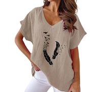 Cotton T Shirts For Women Uk,Two Feather Print V Neck Casual Bat Short Sleeve T Shirts