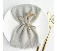 Cotton Table Cloth Napkins, 12pcs 40x40cm pink Gauze Napkins Soft Cotton Fabric Serviette Table Set Kitchen(Rice Gray)