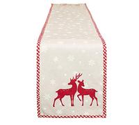 Cotton Table Runner 140cm Gingham Edge Red Woodland Stag Deer Design Dining Linen Tablecloth