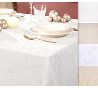 Cotton Tablecloth with Stain Protection, Glossy, High-Quality Edge, Choice of Sizes and Colours (Oval 140 x 190 cm, St.Tropez White/Silver)