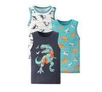 Cotton Tank Top Boys 3 Pack Dinosaur Print Tops Soft Lightweight Sleeveless Tshirt Kids Vest School Pe Class Summer Water Park Outing Wear Blue 4 Years