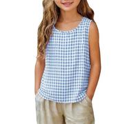 Cotton Tank Tops for Girls Gingham Plaid Sleeveless Tshirt Loose Fit Breathable Casual Vests for Kids Boys Summer Outdoor Activities Home Daily Wear Beach Holiday Light Blue 11 Years