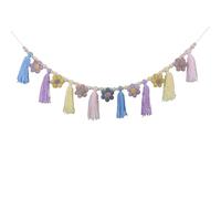 Cotton Tassel Garland Pastel Banner, Colorful Party Backdrop Decorative Wall Hangings Llama Decorations for Bedroom,Nursery Dorm Room,Birthday,Baby Shower, Girls Boho Home Decor Gift (FLOWER)