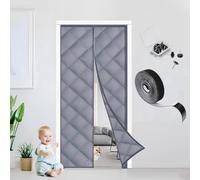 Cotton Thermal Door Draft Stopper Cover Oxford and Cotton Fill, Magnetic Insulated Door Curtain Self-Closing Screen Insulation Cover Keep Warm in Wintern 70 80 85 90 190 200 210cm(Gray,220x260cm)