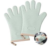 Cotton thickened Silicone Oven Mitts Heat Resistant-2 PACK Silicone Oven Mitts with Fingers Waterproof & Non-Slip Kitchen Mitts for BBQ,Cooking,Kitchen (Mint green)