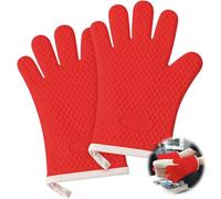 Cotton thickened Silicone Oven Mitts Heat Resistant-2 PACK Silicone Oven Mitts with Fingers Waterproof & Non-Slip Kitchen Mitts for BBQ,Cooking,Kitchen (Red)