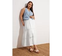 Cotton Tiered Maxi Skirt Yours White 30-32