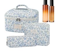 Cotton Toiletry Bag | Set of 3 Quilted Cotton Cosmetic Bags | Large Travel Makeup Bag Set for Valentine's Day, Christmas and Birthdays, Single