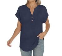Cotton Tops for Women UK Longline Cotton Tshirts Size 16 Button Down Vneck Summer Holiday Clothing Linen Vest Tops for Women UK Jersey Dresses Ladies Tshirt Navy