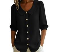 Cotton Tops For Women Uk Peter Pan Collar Button-Down Blouses 3/4 Puff