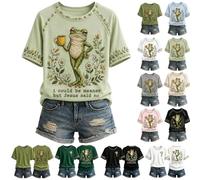Cotton Tops for Women UK Summer Funny Frog Sarcastic Graphic Tops