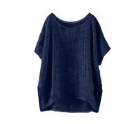 Cotton Tops for Women UK, Womens Tunic Tops Summer Cotton Linen Short Sleeve T-Shirt Crew Neck Oversized Blouses Baggy Solid Plain Casual Shirt Bubble Hem Tees for Vaction Holiday Blue