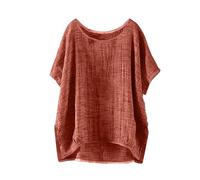 Cotton Tops for Women UK, Womens Tunic Tops Summer Cotton Linen Short Sleeve T-Shirt Crew Neck Oversized Blouses Baggy Solid Plain Casual Shirt Bubble Hem Tees for Vaction Holiday Coffee