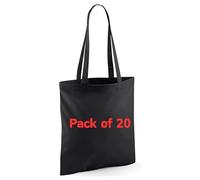 Cotton Tote Bags, Bulk Shopping Bag Cotton Bags, Multipack, 100% Cotton Canvas, Reusable Grocery Cloth Bag, Extra Strong Long Handle Double Stitched Ideal for Printing 5 10 20 pack (20, Black)
