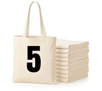Cotton Tote Bags, Bulk Shopping Bag Cotton Bags, Multipack, 100% Cotton Canvas, Reusable Grocery Cloth Bag, Extra Strong Long Handle Double Stitched Ideal for Printing 5 10 20 pack (5, Natural)
