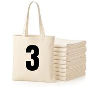 Cotton Tote Bags, Bulk Shopping Bag Cotton Bags, Multipack, 100% Cotton Canvas, Reusable Grocery Cloth Bag, Extra Strong Long Handle Double Stitched Ideal for Printing 5 10 20 pack (3, Natural)