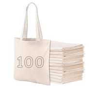 Cotton Tote Bags Bulk Shopping Shoulder Bag ,10 to 100 PCS Multipacks, 100% Cotton Canvas, Reusable Grocery Plain Cloth Bag, Extra Strong Long Handle Shoulder Bag, Printing 5 10 50 100 (100, Natural)