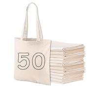Cotton Tote Bags Bulk Shopping Shoulder Bag ,10 to 100 PCS Multipacks, 100% Cotton Canvas, Reusable Grocery Plain Cloth Bag, Extra Strong Long Handle Shoulder Bag, Printing 5 10 50 100 (50, Natural)