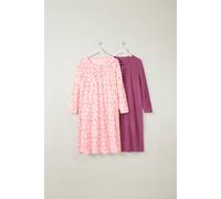 Cotton Traders 2 Pack Fleece Nightdresses In Rose Rose 26-28