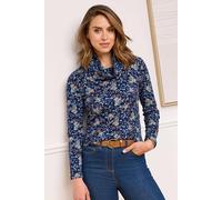 Cotton Traders Cosy-Up Long-Sleeve Print Cowl Neck Top In Navy Navy 12