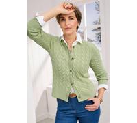 Cotton Traders Custest Cable Crew Neck Cardigan In Green Green 14