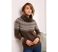 Cotton Traders Fair Isle Relaxed Roll Neck Jumper In Brown Brown 8