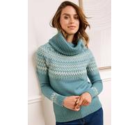 Cotton Traders Fair Isle Relaxed Roll Neck Jumper In Duck Egg Blue Duck Egg Blue 26