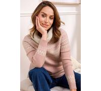 Cotton Traders Fair Isle Relaxed Roll Neck Jumper In Rose Rose 18