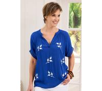 Cotton Traders Floral Embroidered Crinkle Top In Mid Blue Mid Blue 12