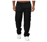 cotton traders mens trousers | plain work trousers men hiking trousers Multi Pockets casual trousers Solid Colors sports trousers Durable tactical trousers Relaxed gym trousers pull on trousers Black