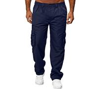 cotton traders mens trousers | plain work trousers men hiking trousers Multi Pockets casual trousers Solid Colors sports trousers Durable tactical trousers Relaxed gym trousers pull on trousers Navy