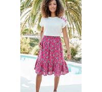 Cotton Traders Print Knee-Length Skirt In Fuchsia Fuchsia 14