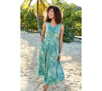 Cotton Traders Printed Crinkle Maxi Dress In Jade Jade 8