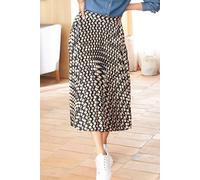 Cotton Traders Ray-Of-Sun Satin Pleat Pull-On Print Skirt In Black Black 12