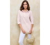 Cotton Traders Stripe 3/4 Sleeve Cotton Linen Overshirt In Ivory Ivory 24