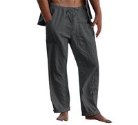 Cotton Traders Trousers for Men UK Mens Cotton Linen Trousers Summer Casual Drawstring Elastic Waist Trouser with Pockets Fashion Lightweight Loose Comfy Holiday Beach Pants Gray XL