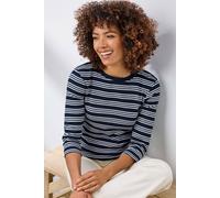 Cotton Traders Wrinkle Free 3/4 Sleeve Boat Neck Stripe Top In Navy Navy 14