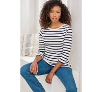 Cotton Traders Wrinkle Free 3/4 Sleeve Stripe Boat Neck Top In Ivory Ivory 20
