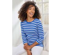 Cotton Traders Wrinkle Free 3/4 Sleeve Stripe Boat Neck Top In Light Blue Light Blue 12