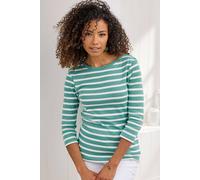 Cotton Traders Wrinkle Free 3/4 Sleeve Stripe Boat Neck Top In Light Green Light Green 8