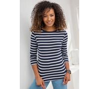 Cotton Traders Wrinkle Free 3/4 Sleeve Stripe Boat Neck Top In Navy Navy 14