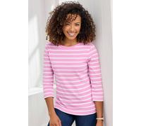 Cotton Traders Wrinkle Free 3/4 Sleeve Stripe Boat Neck Top In Pink Pink 10