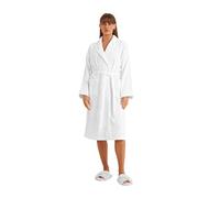 Cotton Trend Ladies 100% Turkish Cotton Towelling Dressing Gown Super Soft Long Bathrobe Shawl Collar Luxurious Womens Cosy Calf Length Robe (L/XL, White)