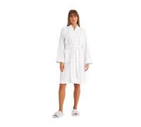 Cotton Trend Ladies White Pink Stripe Waffle Dressing Gown 100% Turkish Cotton Lightweight Robe With Kimono Collar Neck Bathrobe for Women Luxury Super Soft Cosy Knee Length Robe Medium