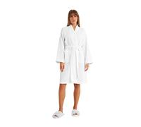 Cotton Trend Ladies White Waffle Dressing Gown 100% Turkish Cotton Lightweight Robe with Kimono Collar Bathrobe for Women Super Soft Cosy Knee Length Robe Perfect Loungewear Medium