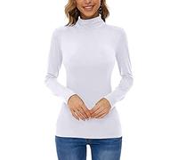 Cotton Turtleneck Pullover Basic Undershirt Women's Long Sleeve Thin Turtleneck Long Sleeve Shirts Top Tight Undershirt Turtleneck Shirt Plain T-Shirts Stretch Elegant Vests Shirt, White, XXL