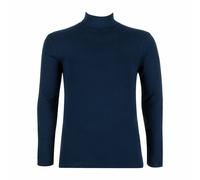 Cotton Turtleneck T-Shirt with Long Sleeves Navy Blue