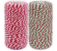 Cotton Twine String, 2 Rolls, 200m, Bakers Twine, Natural, Red, White, Green, for Baking, Arts, Crafts, Gardening, DIY, Home Decor